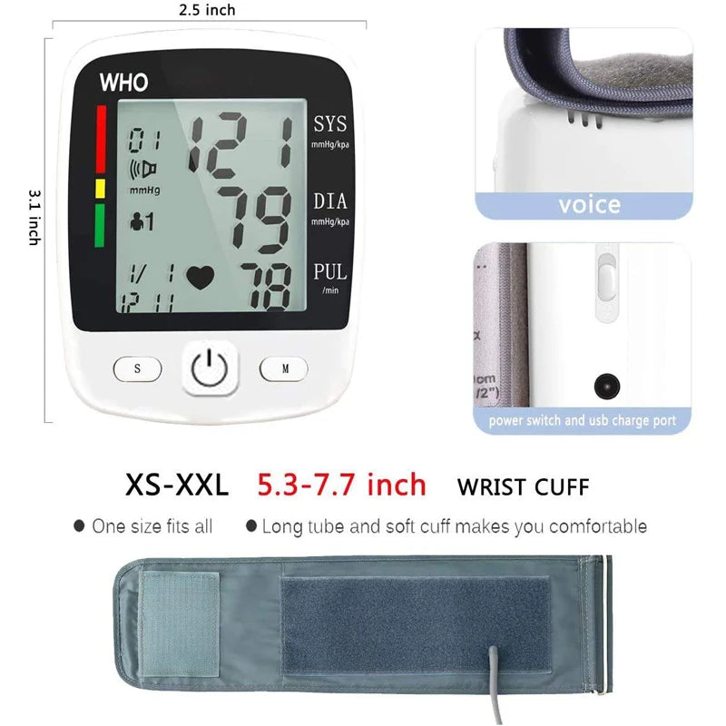 TAKRO Rechargeable Wrist Blood Pressure Monitor with LCD Memory