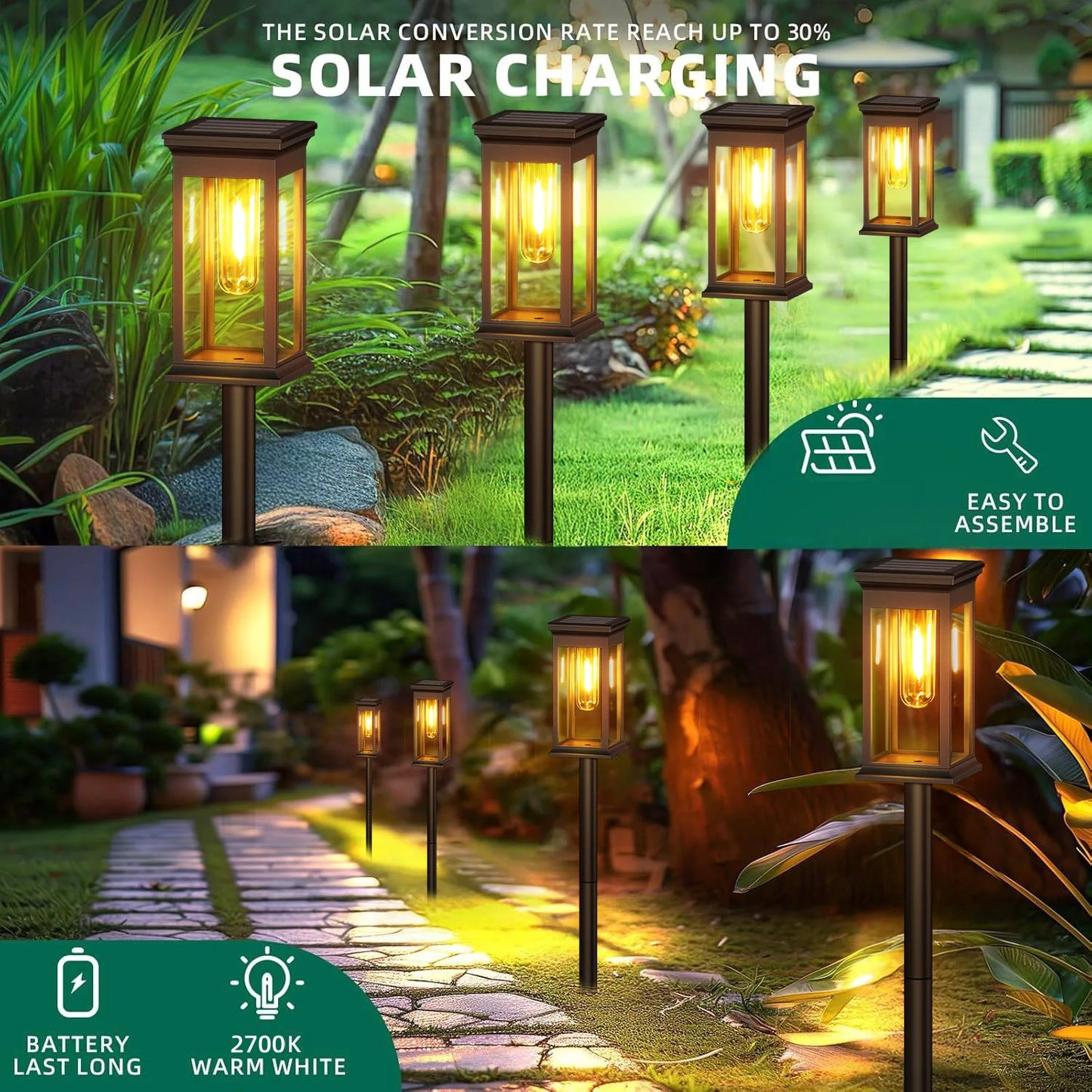 2/6/12 Pack [Upgraded] Solar Lights, 2700K Warm White, Super Bright 12Hrs, for Yard/Garden Walkway