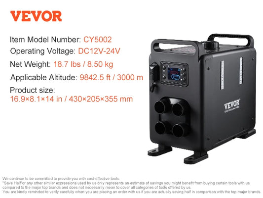 SucceBuy 8KW Diesel Heater 12V/24V Diesel Air Heater Bluetooth APP Remote Control and Display Screen, CO Alarm for Vehicles RVs