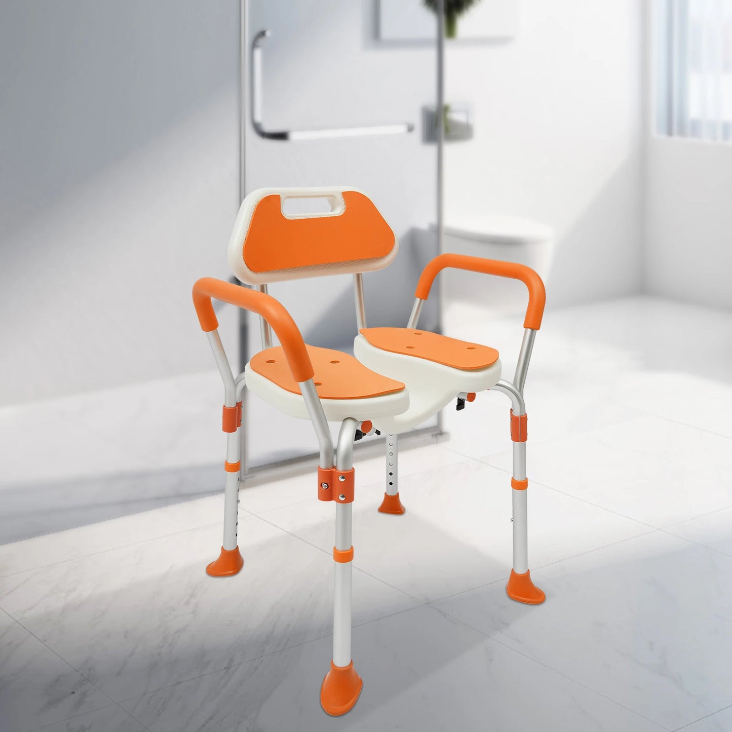 Bymaocar Shower Chair Arm Back Adjustable Height Folding Non Slip