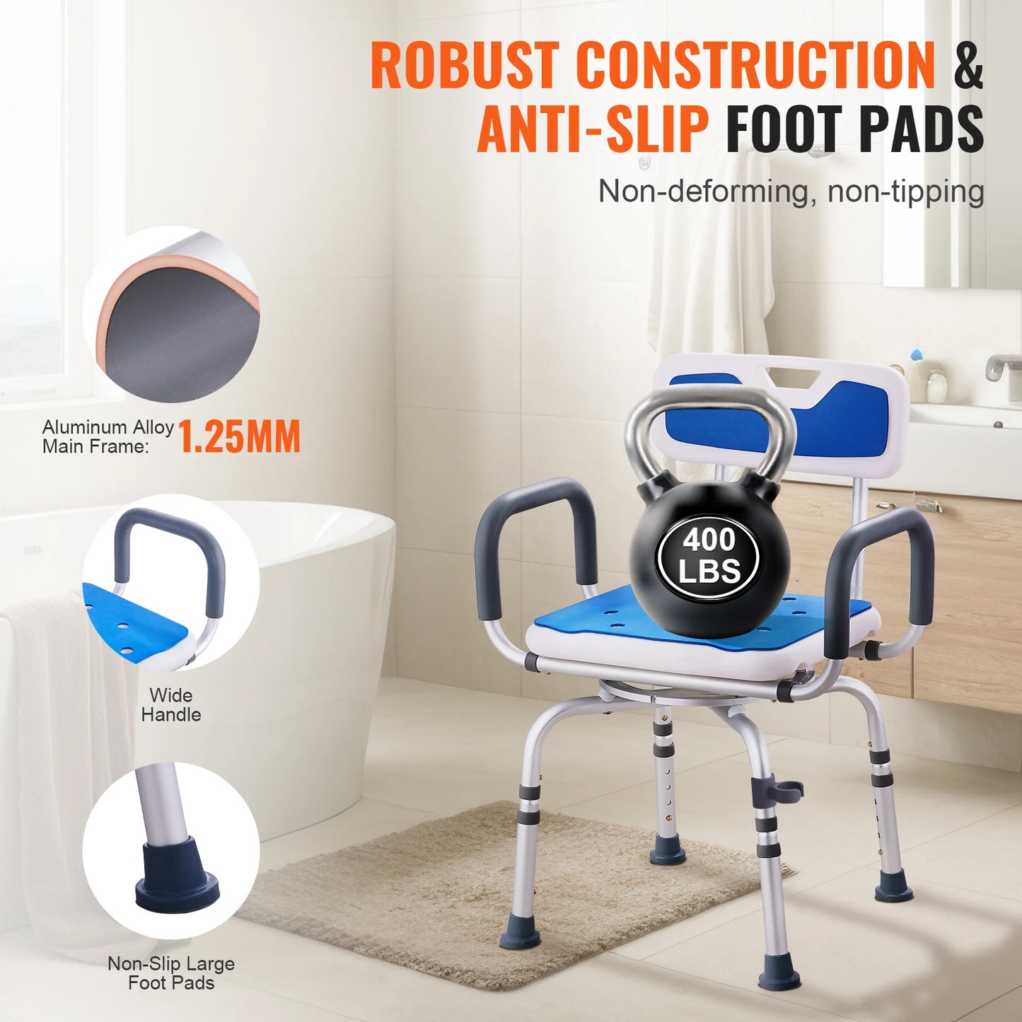 SucceBuy Swivel Shower Chair 360 Degree Adjustable Backrest