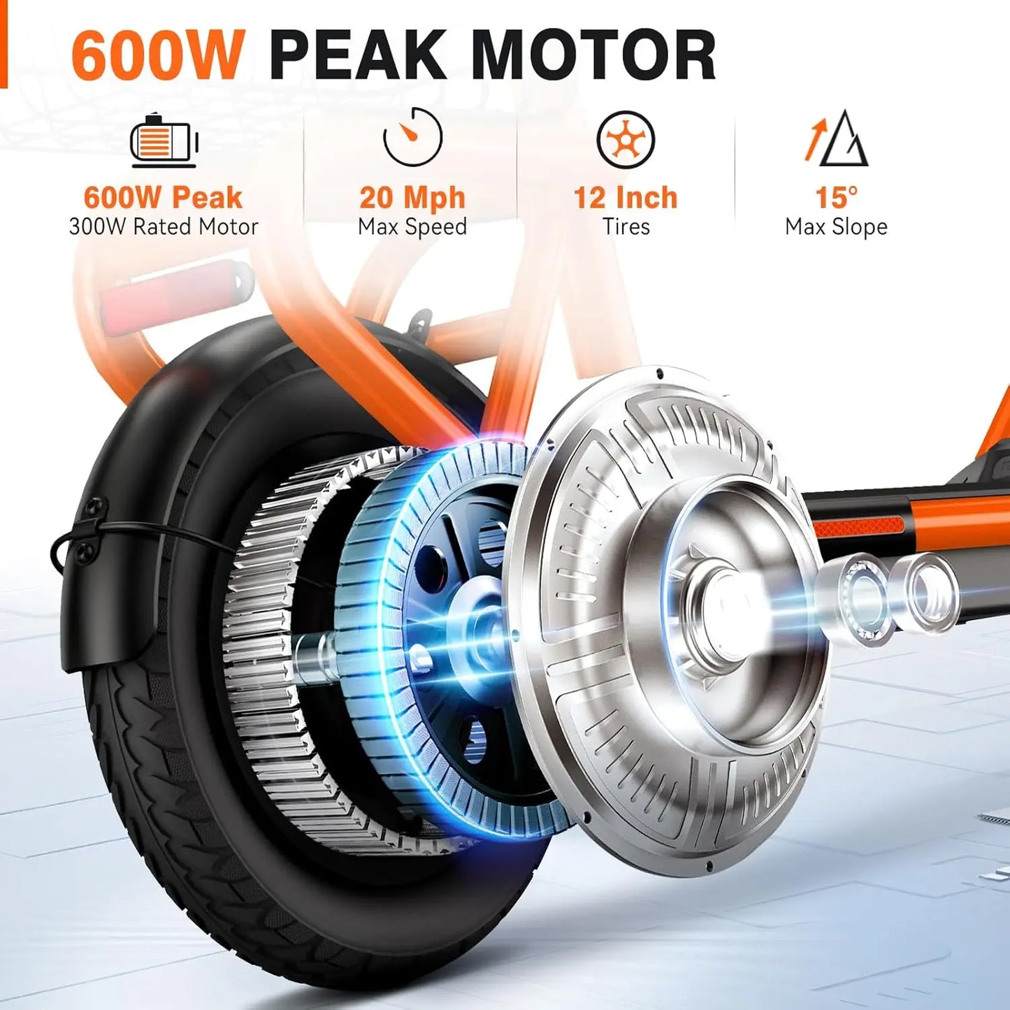 SISIGAD C10 600W electric scooter, 19MPH top speed, 20-mile range, with seat, shock absorbers, folding design, and dual brakes.