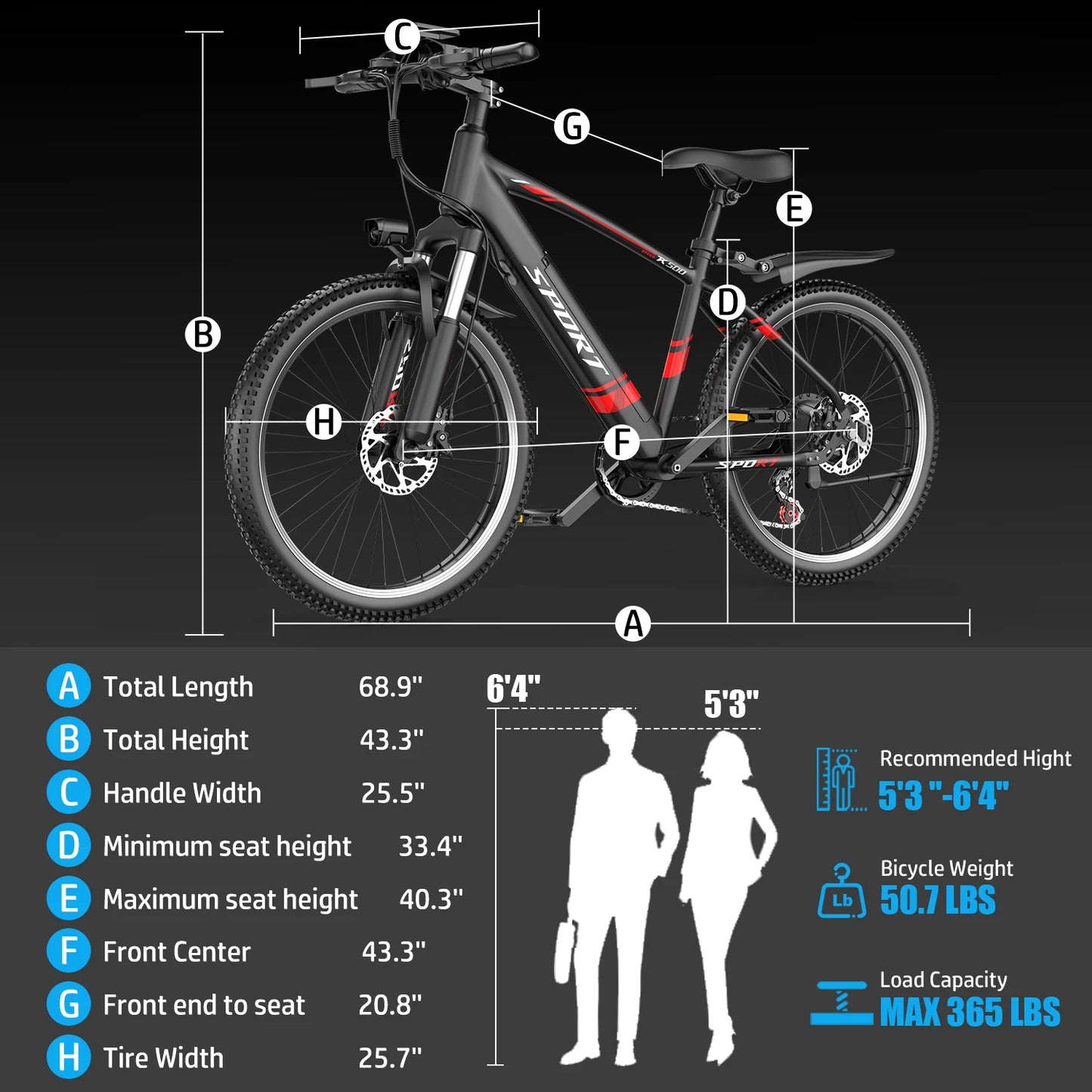 Max Speed Electric Fat Tire Bike 1000W Peak Motor Terrain