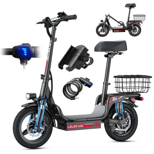 LELEKUAIC Electric Scooter For Adults And Teens With Seat 500 Lbs Capacity 26 MPH 25 Mile Range