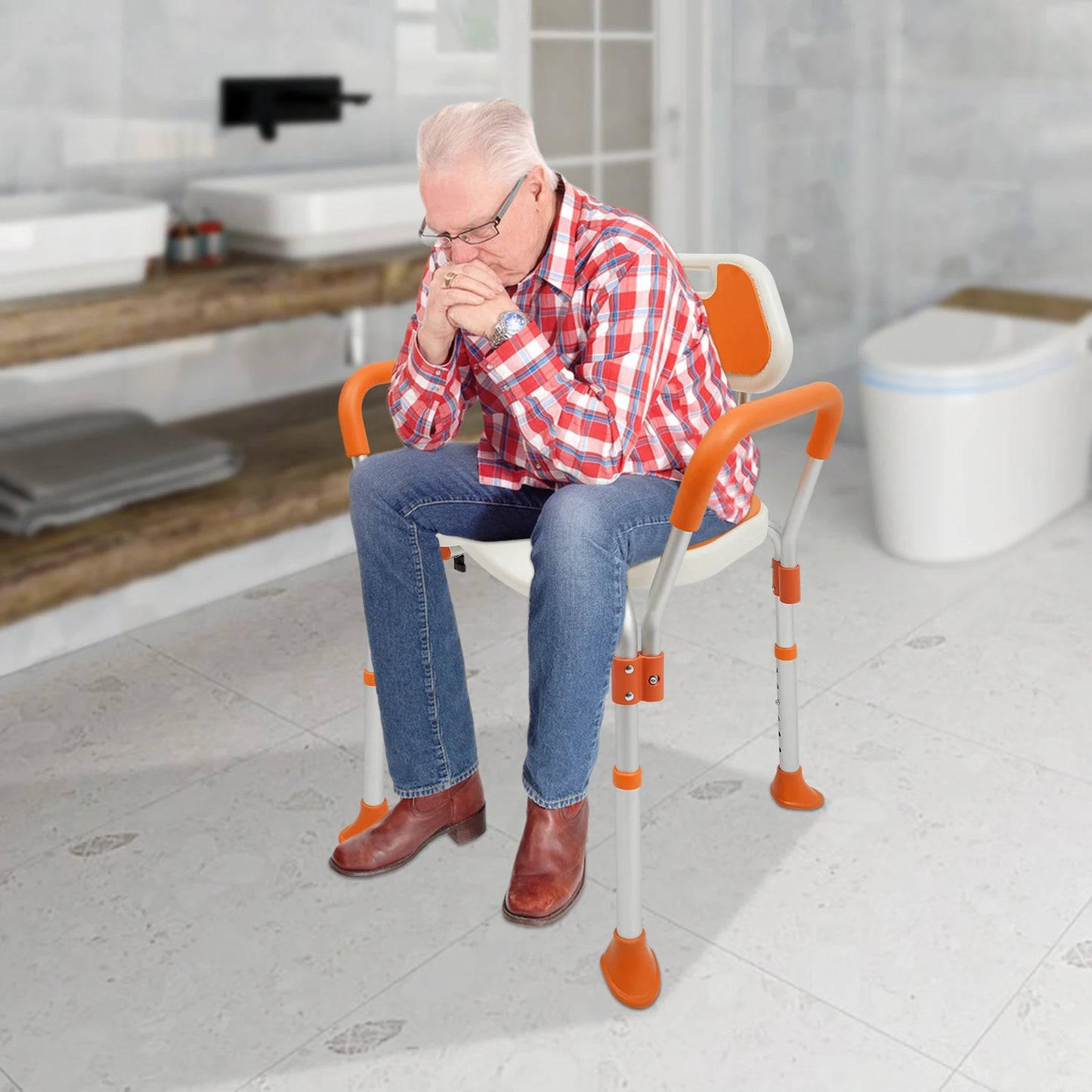 Bymaocar Shower Chair Arm Back Adjustable Height Folding Non Slip