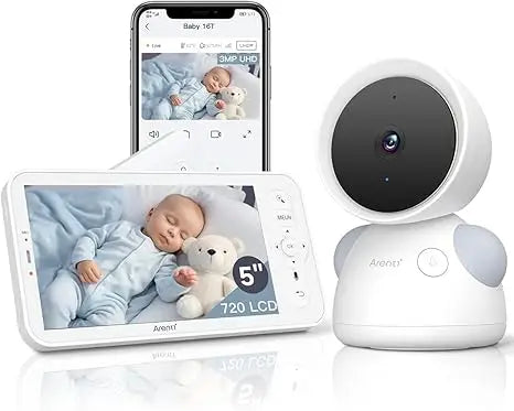 Baby Monitor, 2K/3MP WiFi 6 Camera and Audio, 5-inch Wireless Screen, Smartphone App, Super Night Vision, Crying Detection, Aut