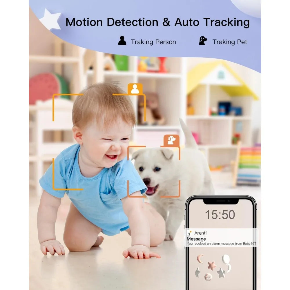 Baby Monitor, 2K/3MP WiFi 6 Camera and Audio, 5-inch Wireless Screen, Smartphone App, Super Night Vision, Crying Detection, Aut