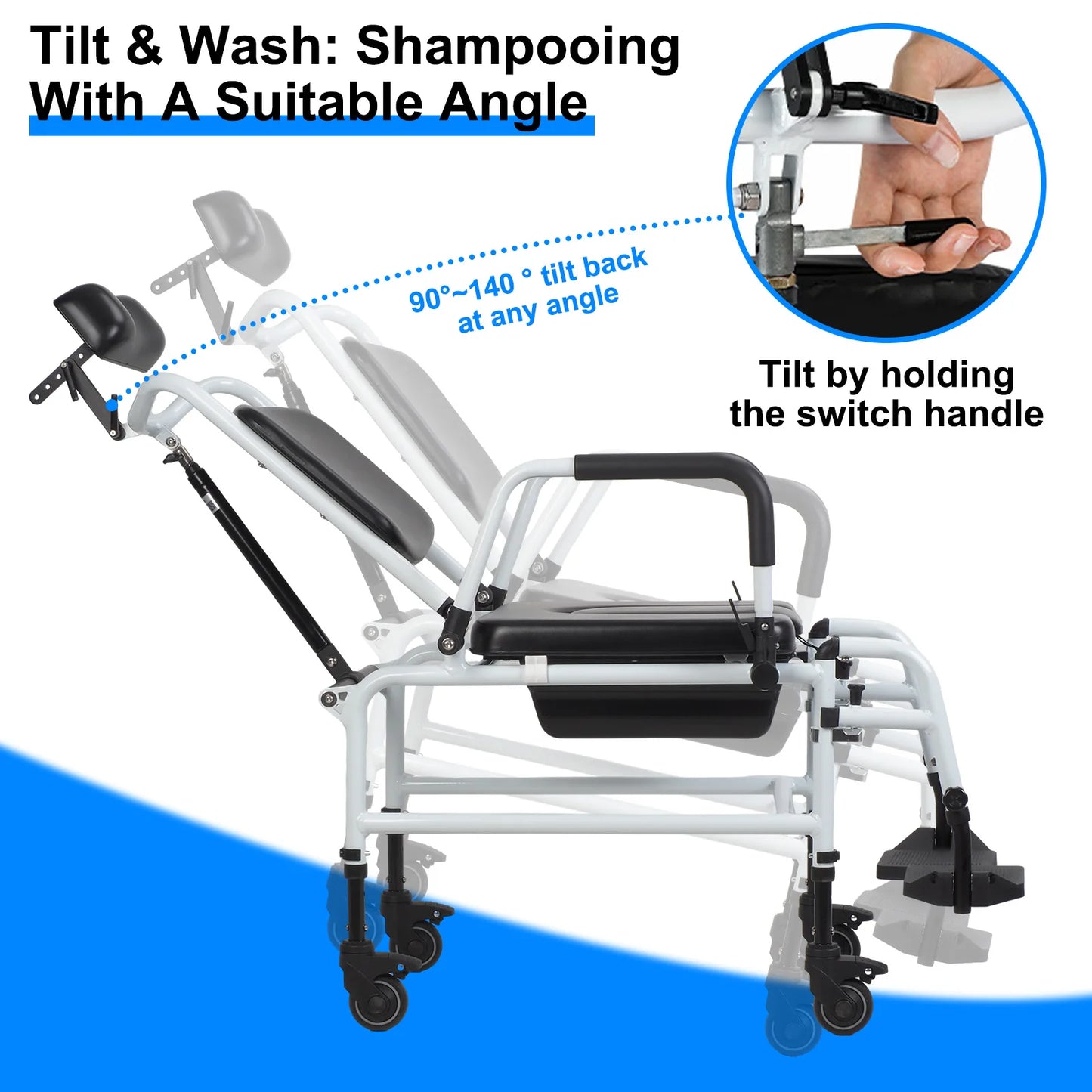 Shower Chair With Wheels Bedside Commode Chair Headrest Bucket