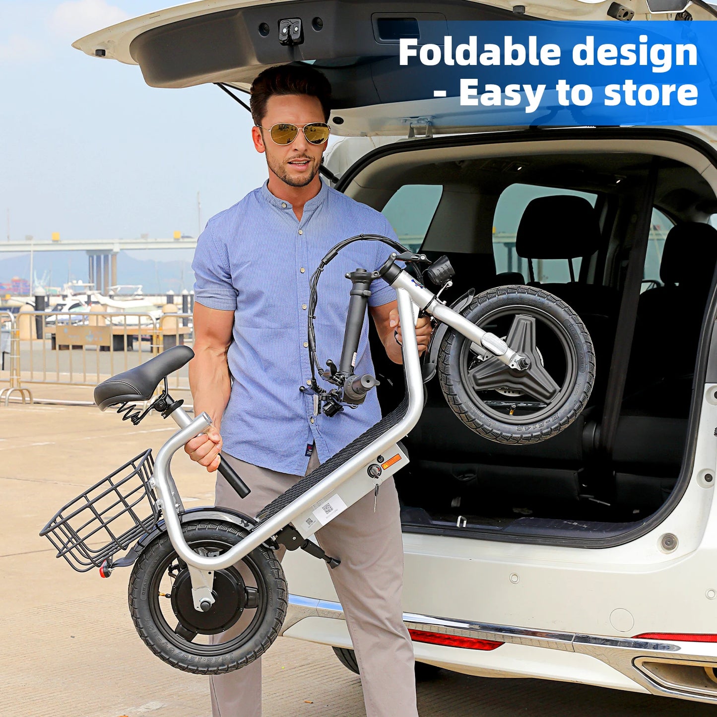 Peak 560W Electric Scooter with Seat&Basket, 15 Miles Ranges 20MPH Max Speed, Foldable Electric Scooter for Adults 300 LBS