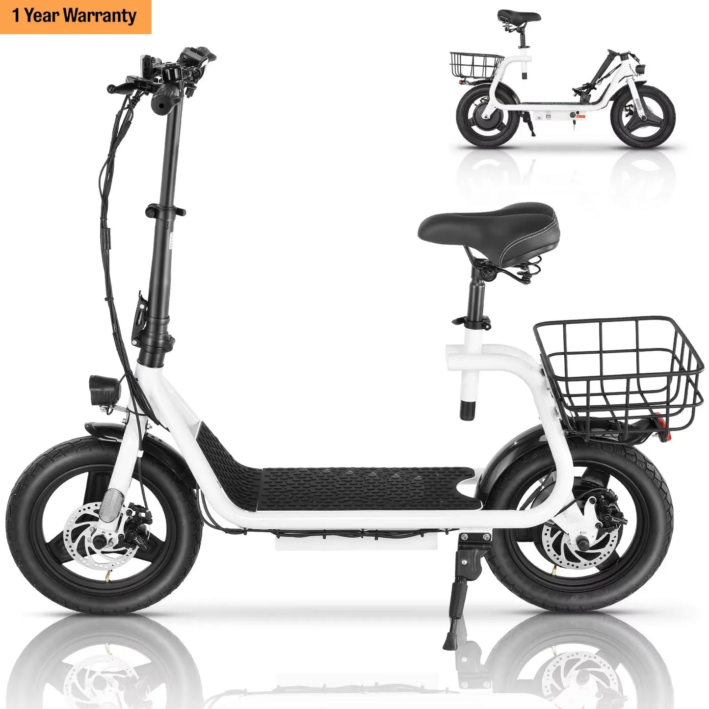 Peak 560W Electric Scooter with Seat&Basket, 15 Miles Ranges 20MPH Max Speed, Foldable Electric Scooter for Adults 300 LBS