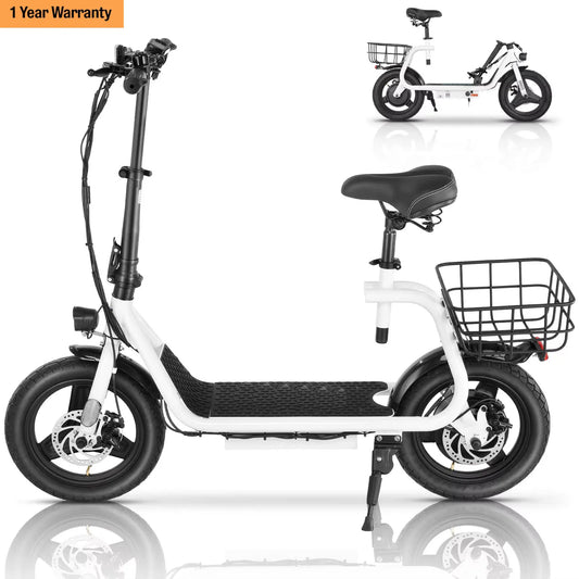 Peak 560W Electric Scooter with Seat&Basket, 15 Miles Ranges 20MPH Max Speed, Foldable Electric Scooter for Adults 300 LBS