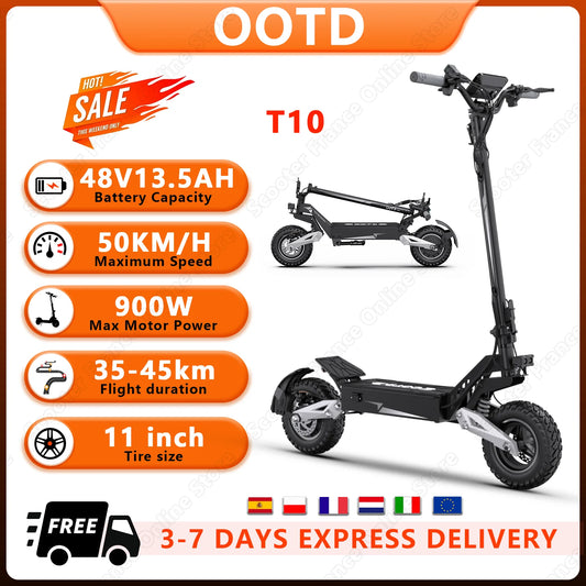 OOTD T10 Electric Scooter 900W Peak Power 48V Battery