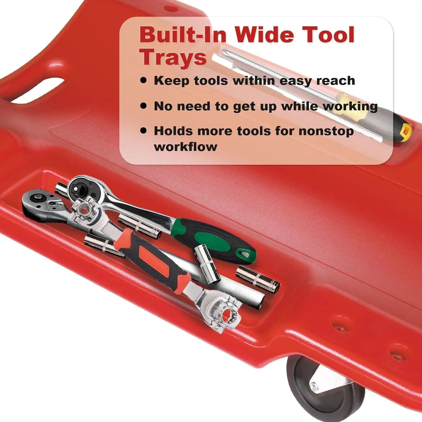 Mechanic Creeper - 40 Inch Rolling Garage Creeper with Padded Headrest and Dual Tool Trays - Low Profile Design for Under Car Re