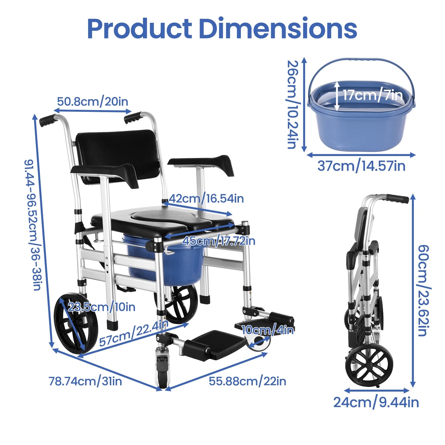 None Folding Shower Chair With Wheels And Arms Removable Toilet Riser