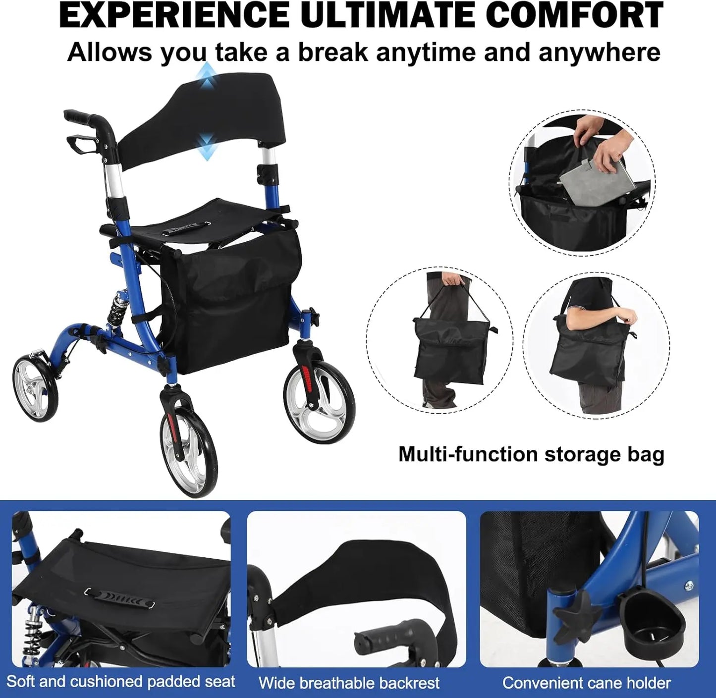 Faitaliicy 2 In 1 Folding Walker And Wheelchair Rollator