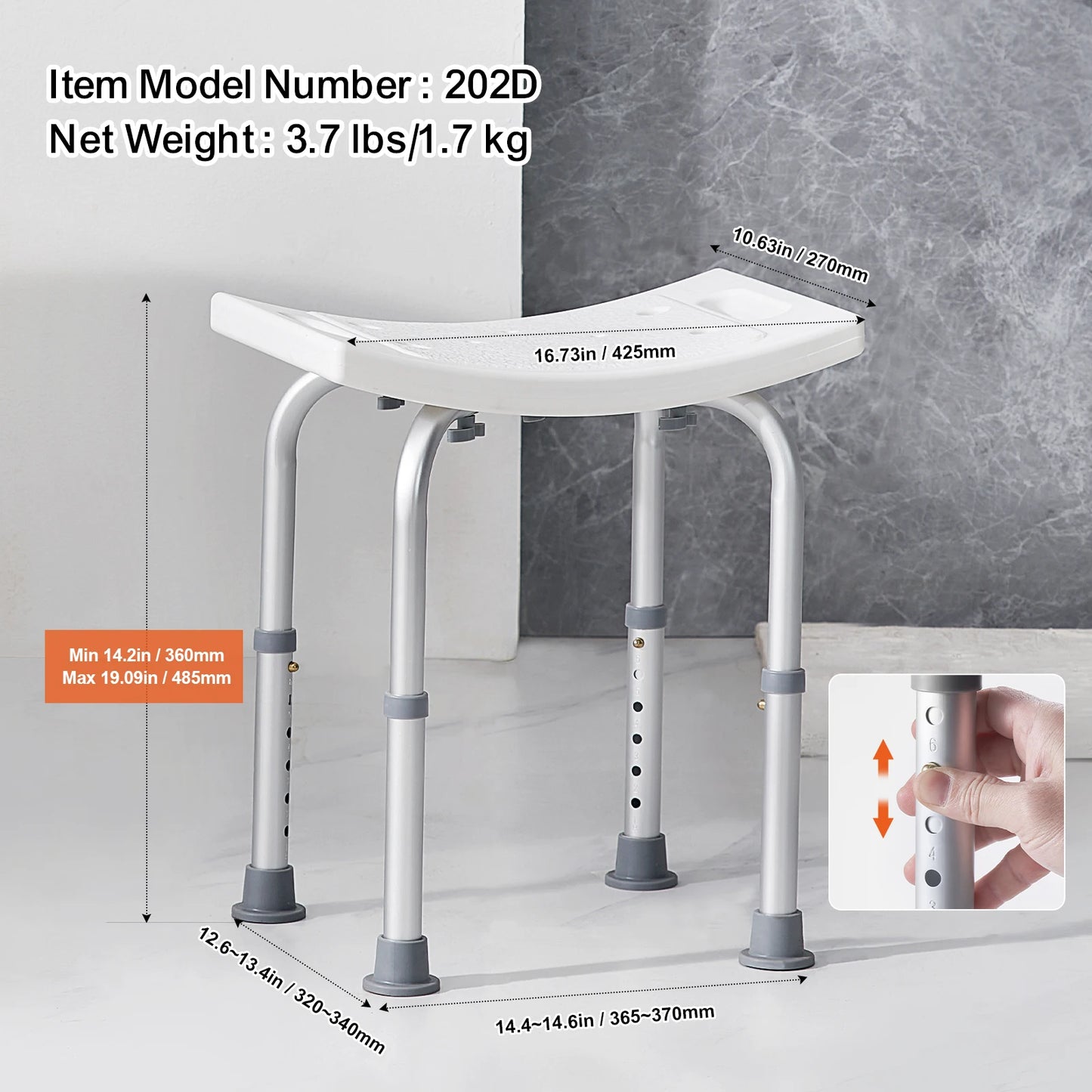 Hign-concerned Adjustable Shower Chair with Handles