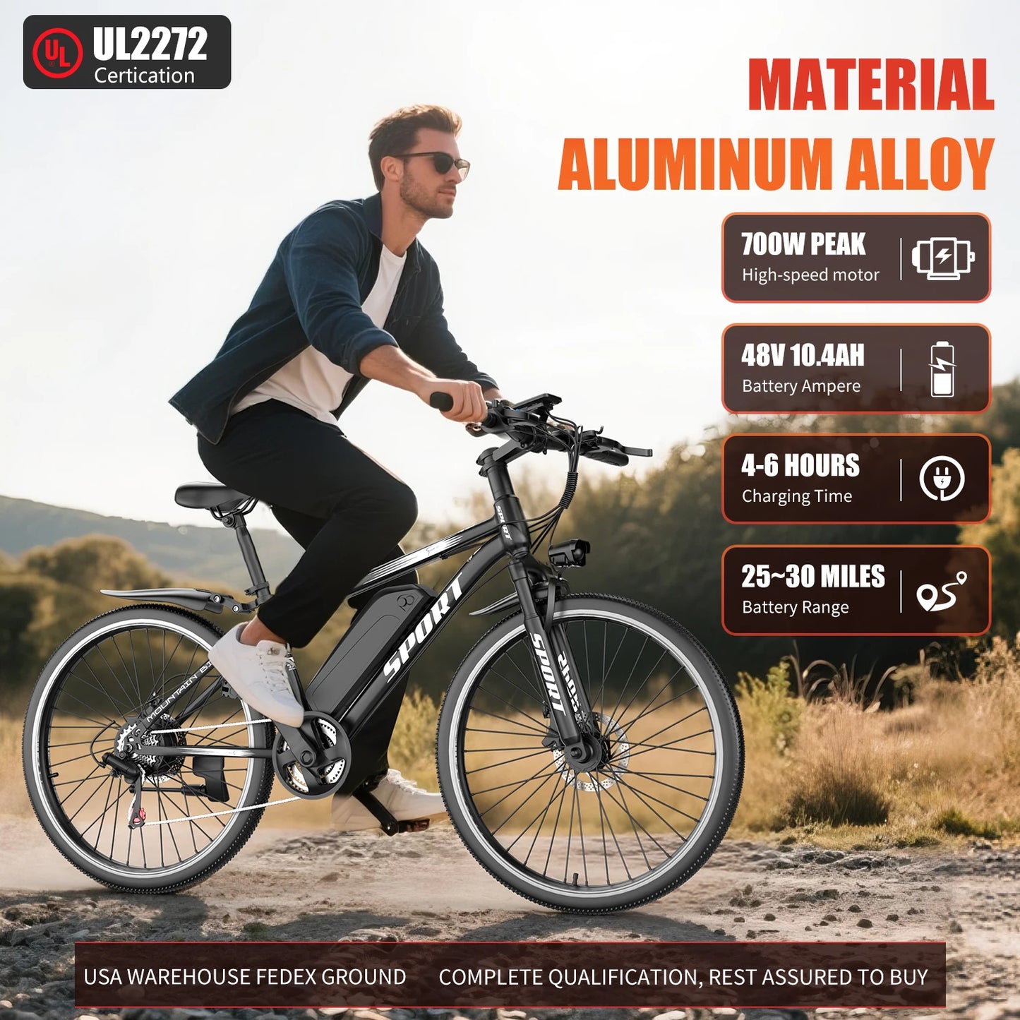 Max Speed G26 Electric Mountain Bike 700W Peak Motor LCD