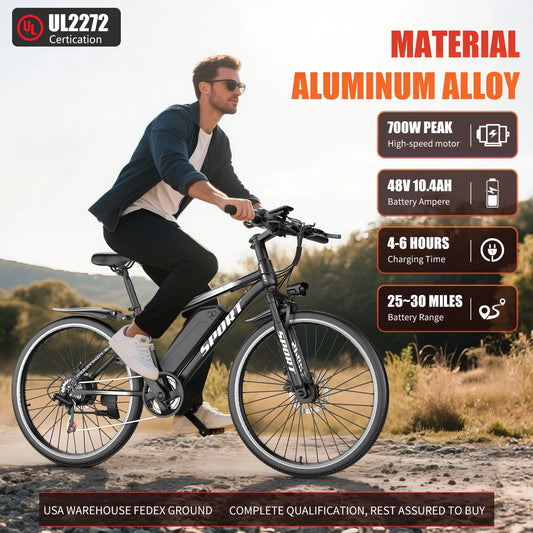 Max Speed G26 Electric Mountain Bike 700W Peak Motor LCD