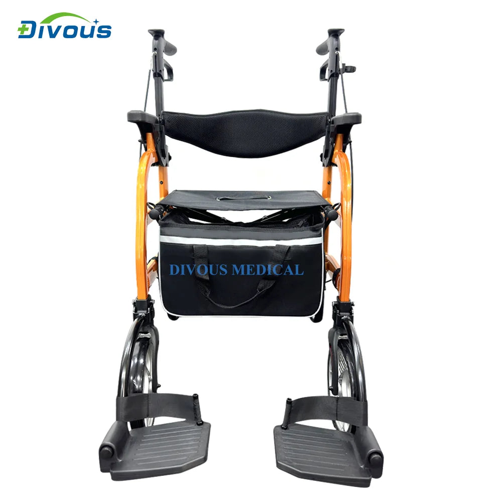 DIVOUS Foldable Aluminum Four Wheel Walker Rollator Seat