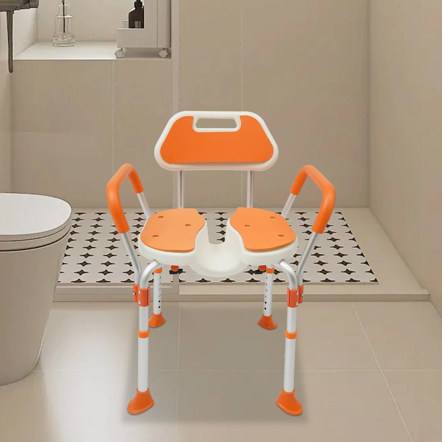 Bymaocar Shower Chair Arm Back Adjustable Height Folding Non Slip