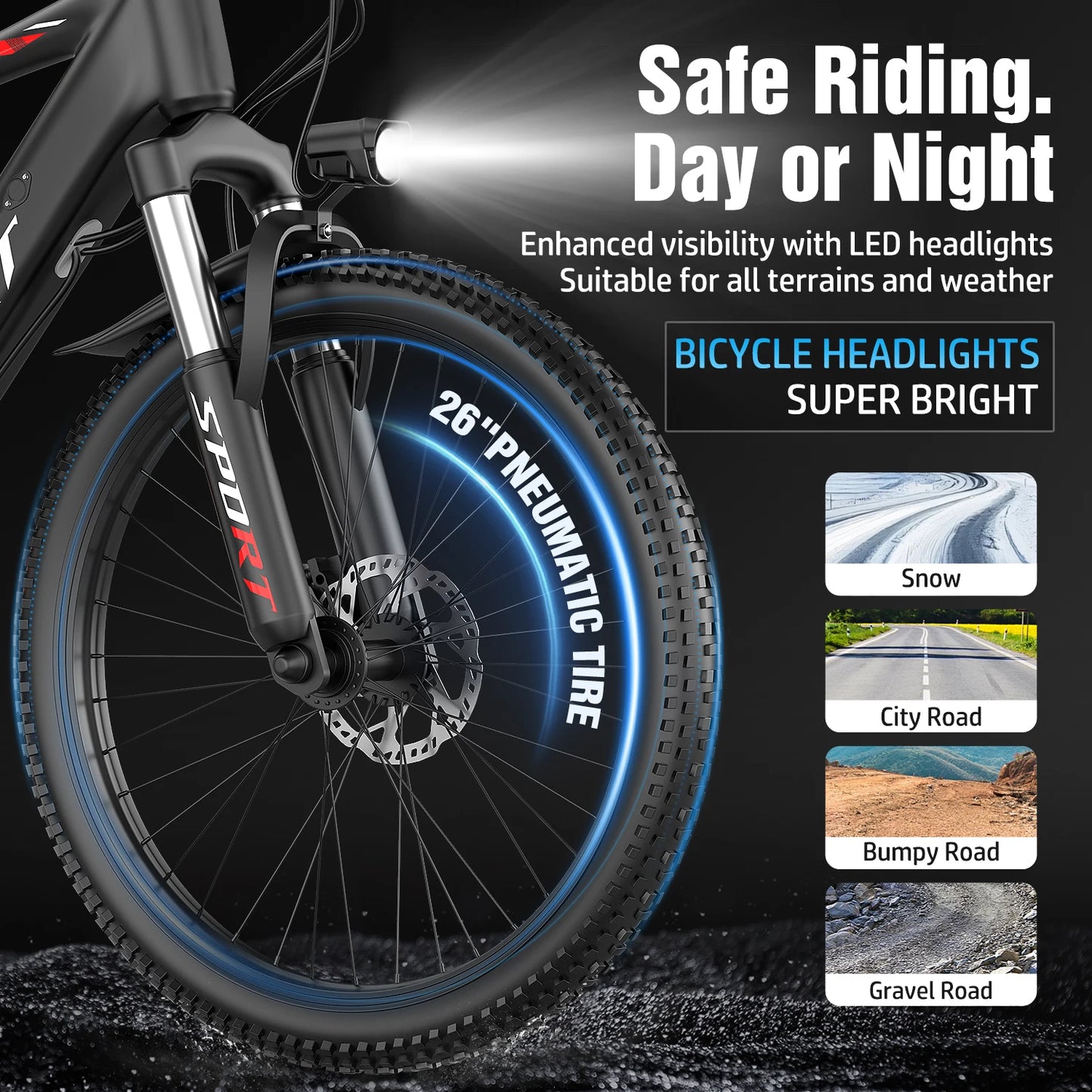 Max Speed Electric Fat Tire Bike 1000W Peak Motor Terrain