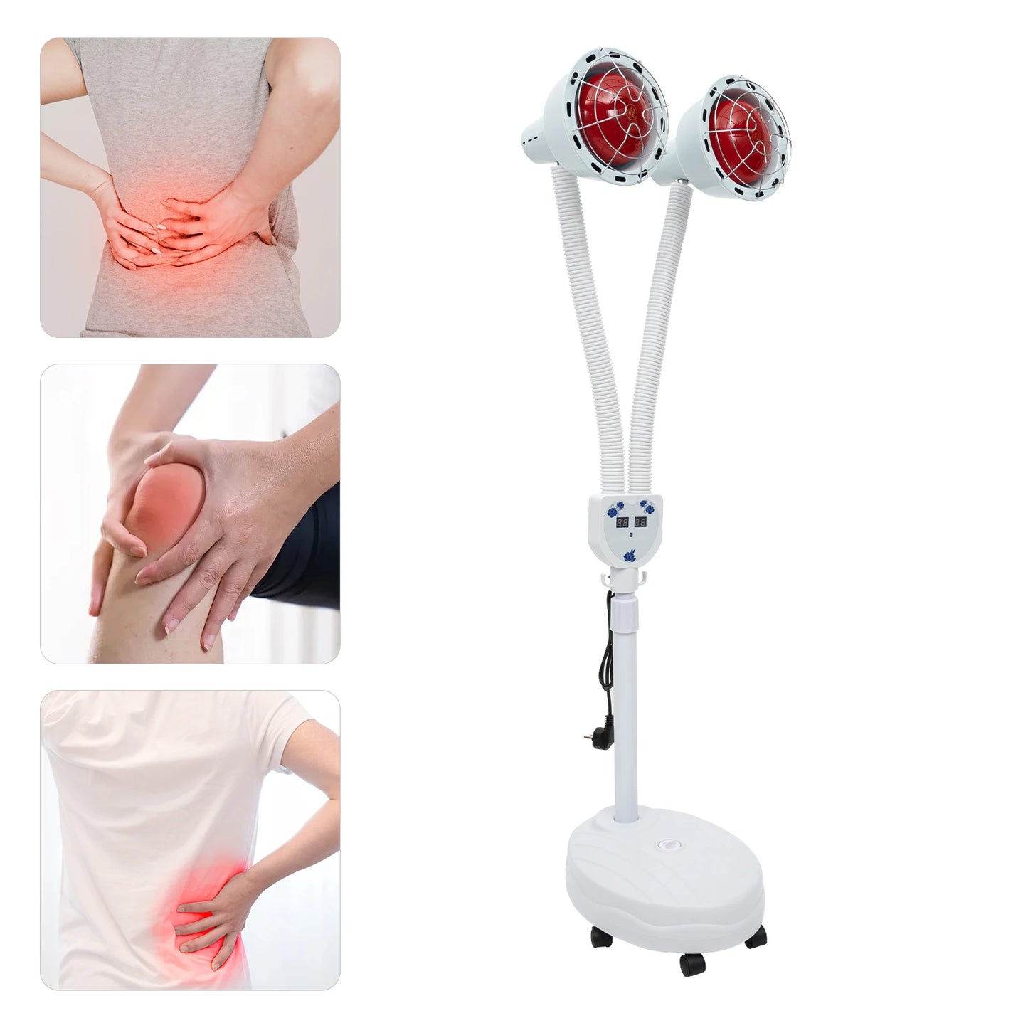 Infrared Therapy Lamp Double Head With Adjustable Temperature And Wheels