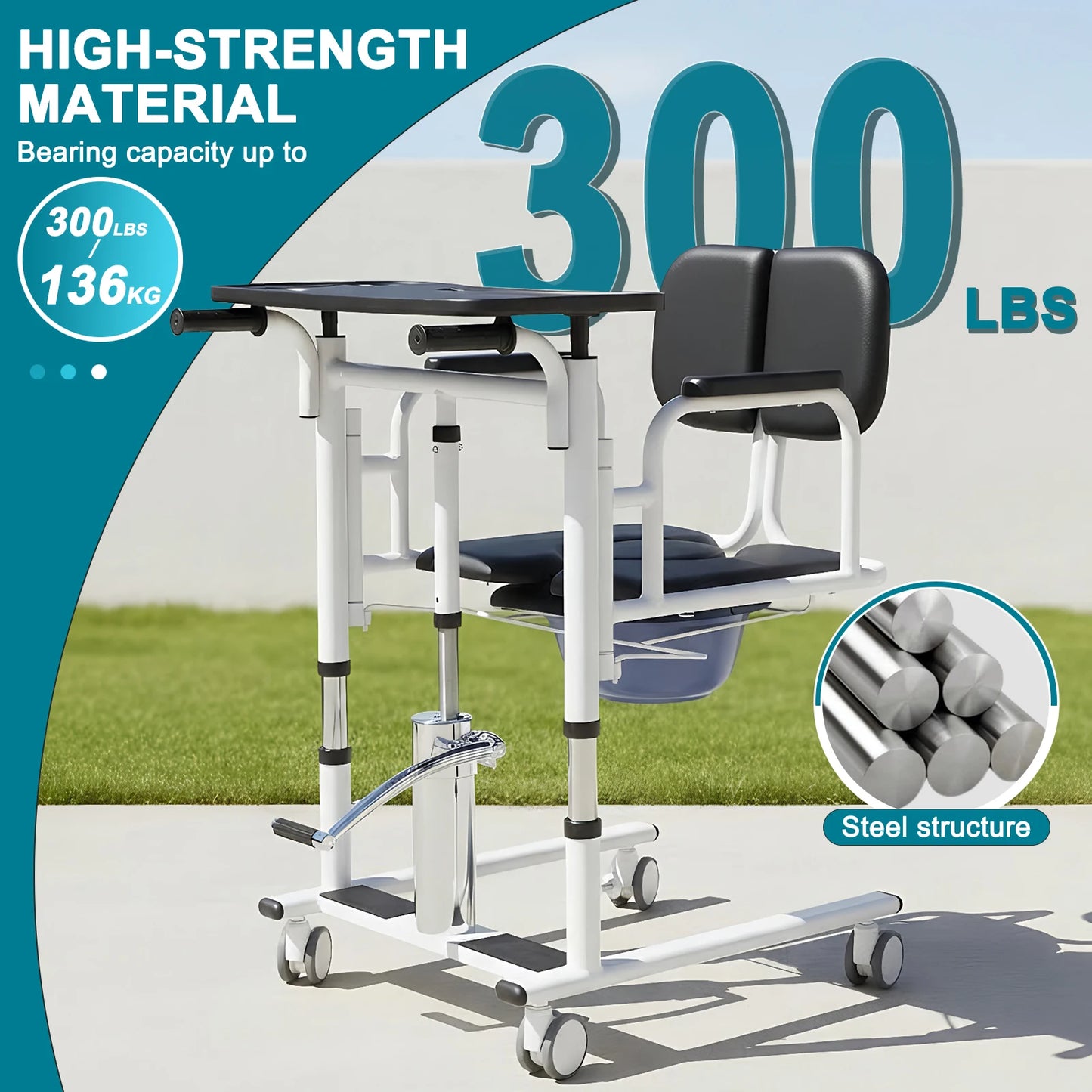 Elderly Transfer Chair With Caster Hydraulic Lift