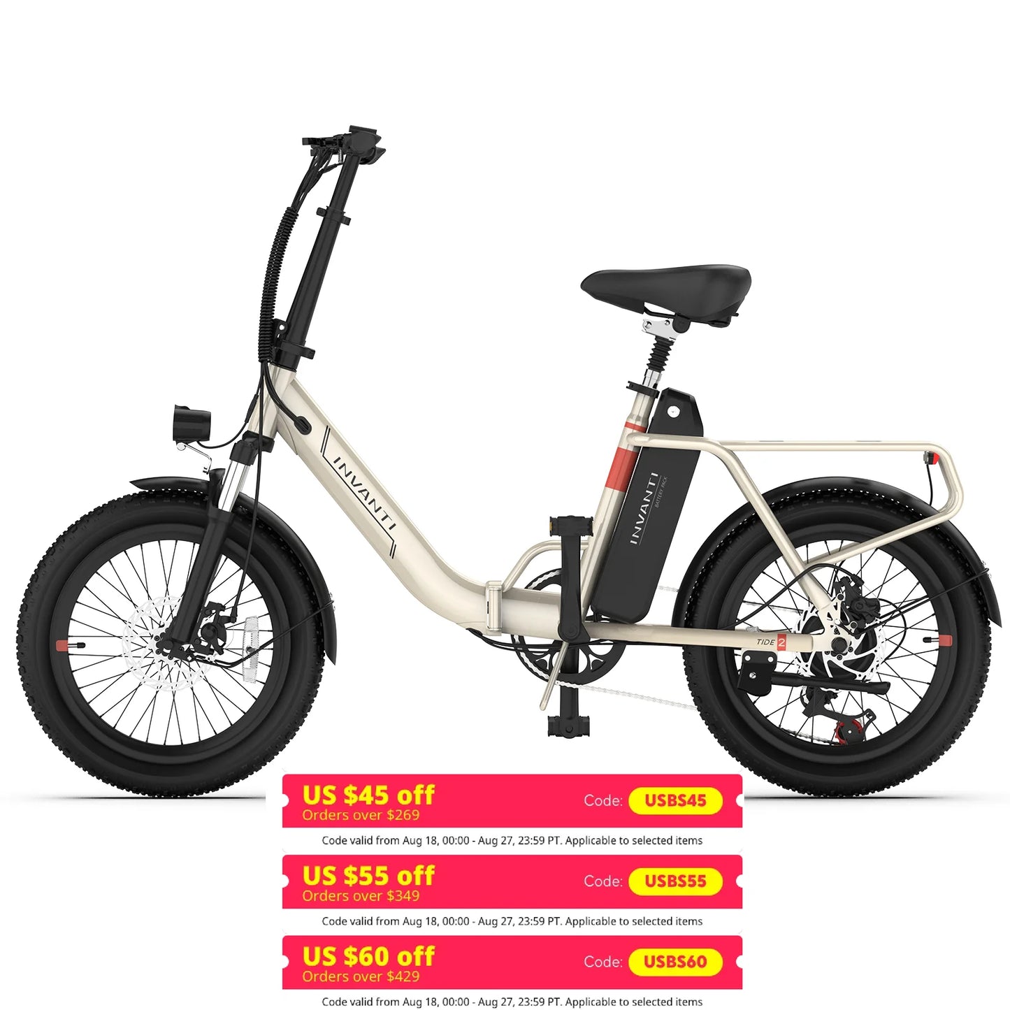 Invanti Tide2 Folding Electric Bike 500W 48V 10.4Ah Battery