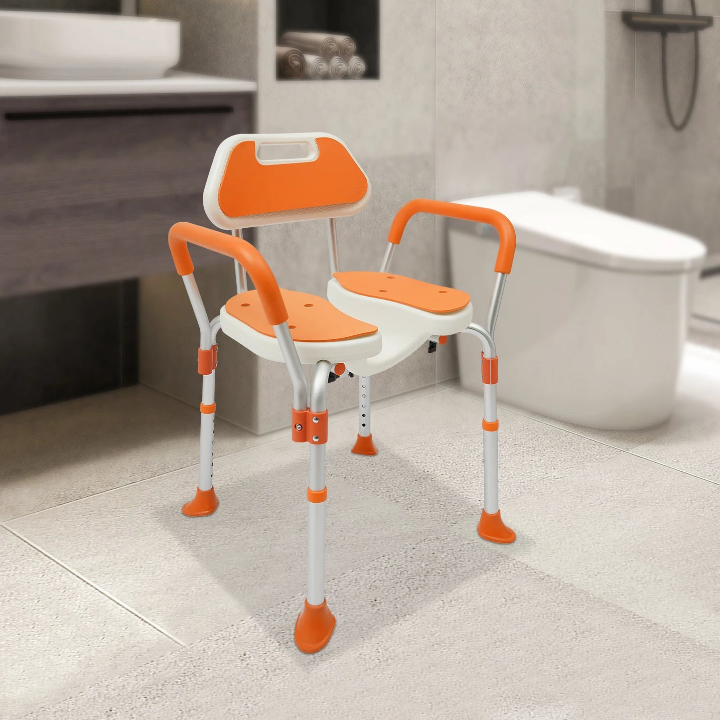 Bymaocar Shower Chair Arm Back Adjustable Height Folding Non Slip