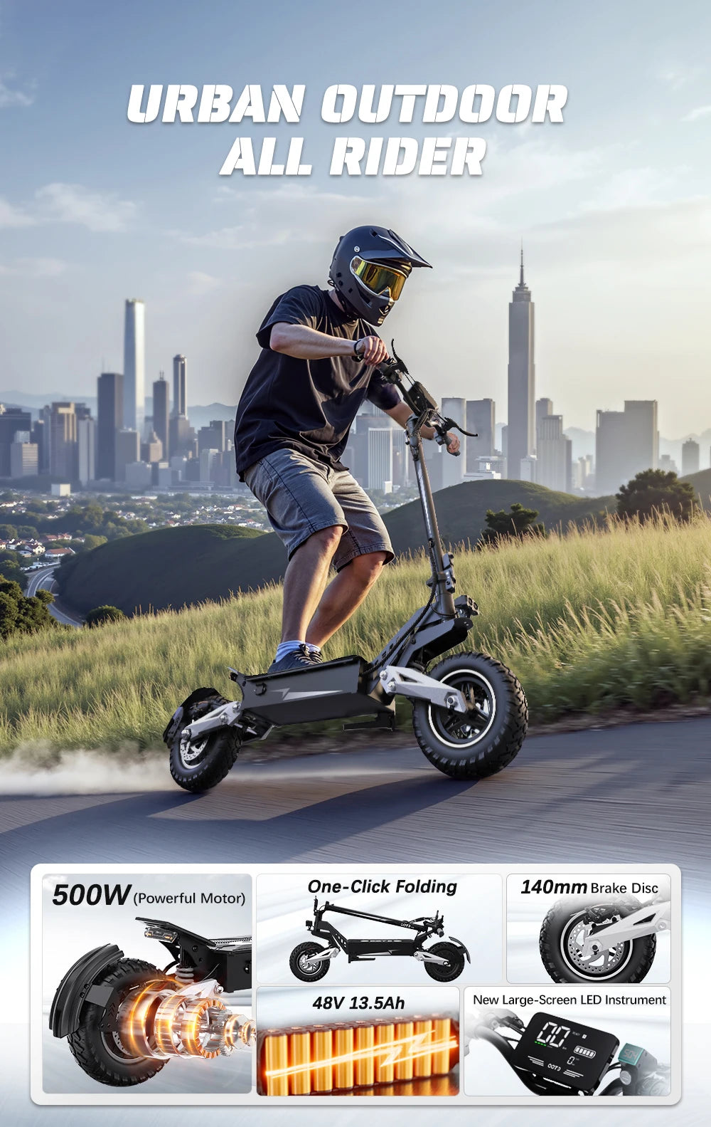 OOTD T10 Electric Scooter 900W Peak Power 48V Battery