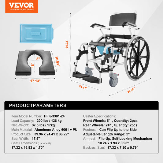 SucceBuy Adjustable Shower Wheelchair For Indoor Shower