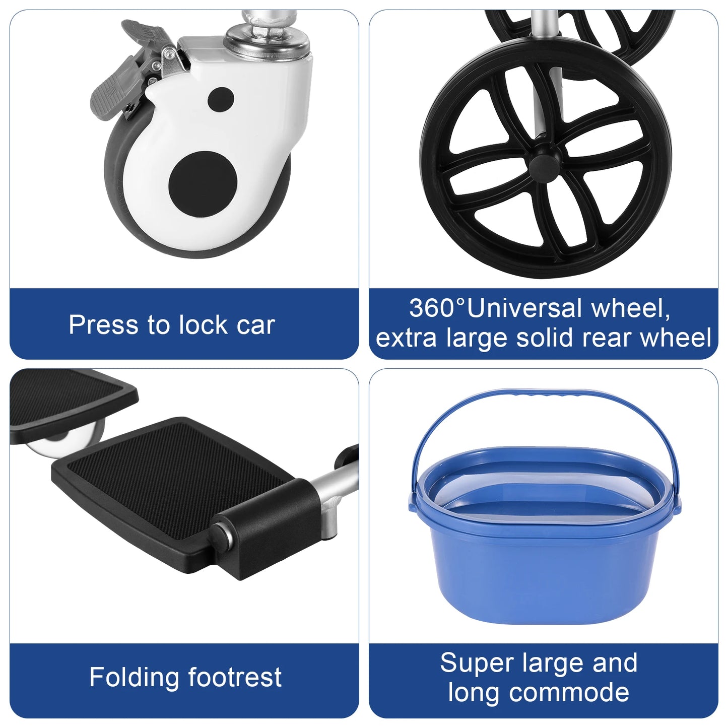 None Folding Shower Chair With Wheels And Arms Removable Toilet Riser