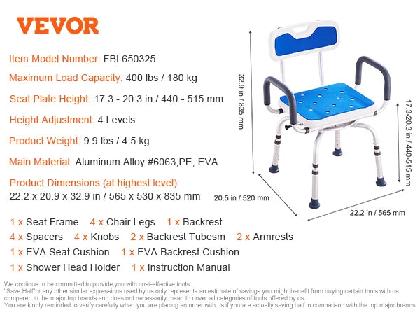 SucceBuy Swivel Shower Chair 360 Degree Adjustable Backrest