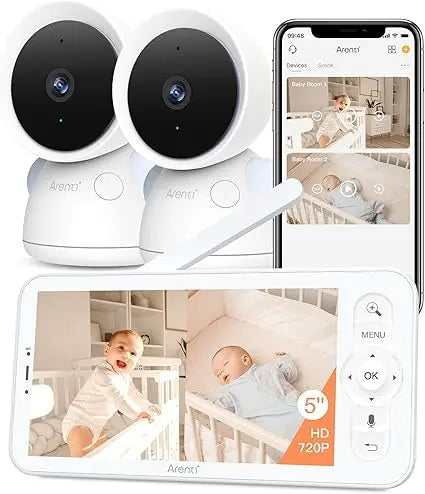 Baby Monitor with 2 Cameras, 2K/3MP WiFi 6 Camera and Audio, 5-inch Wireless Screen, Smartphone App, Super Night Vision, Crying