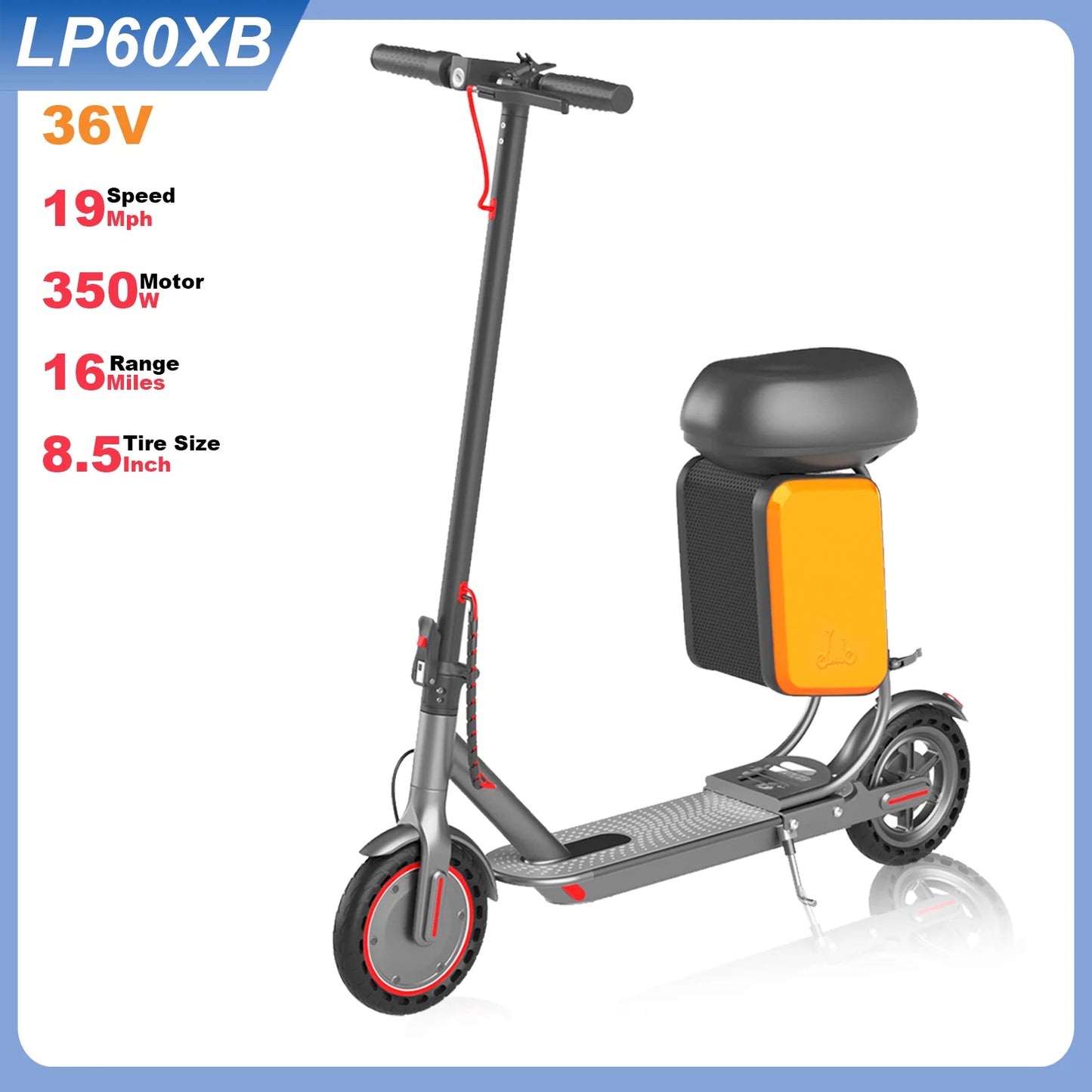 AOVOPRO LP60/LP60XB Electric Scooter 19mph 36V 5.2Ah 16Miles 350W Foldable with Seat and Storage Box Adult 8.5Inch EScooter