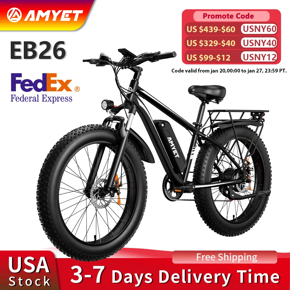 Amyet Electric Bike 1500W 48V 15Ah Fat Tire Mountain