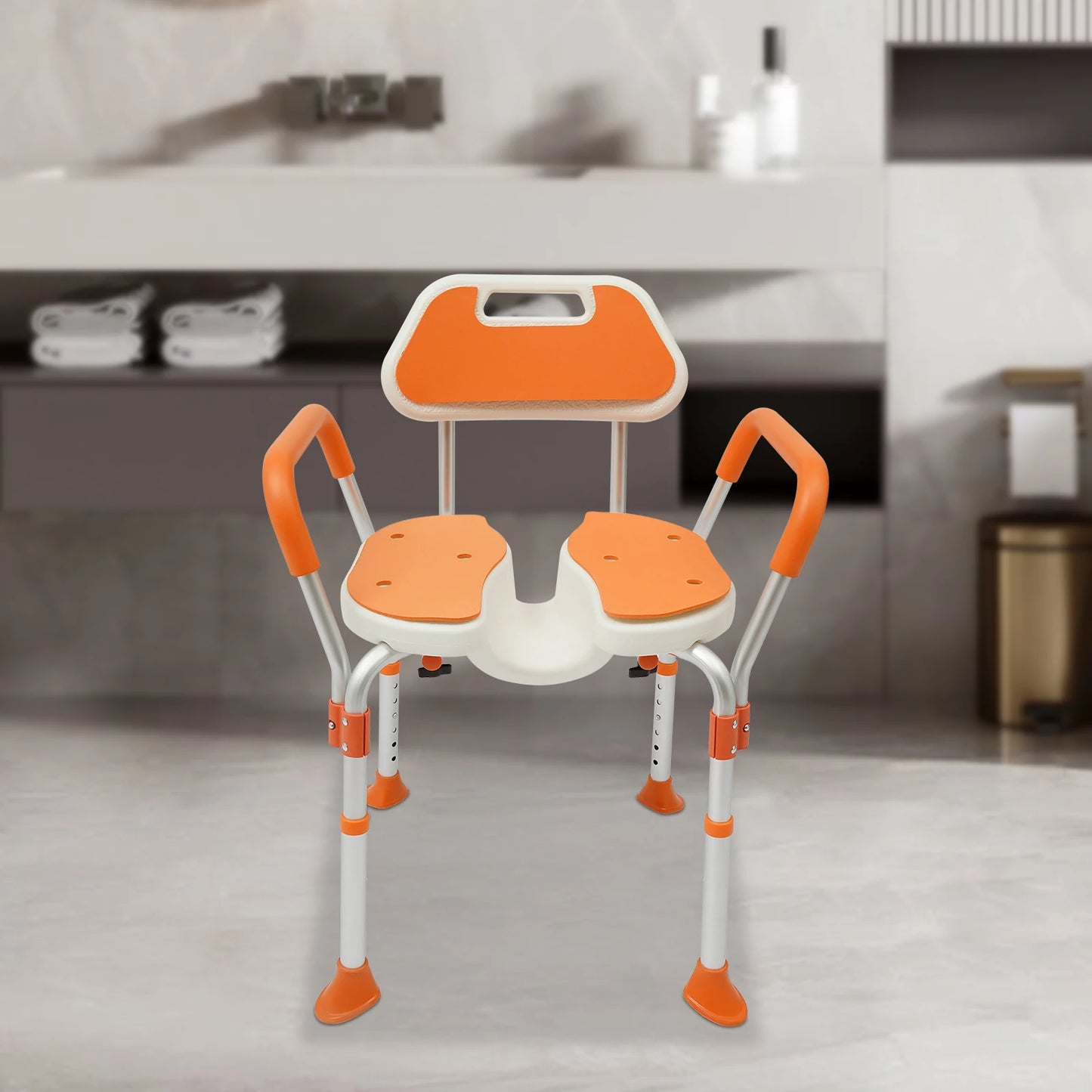 Bymaocar Shower Chair Arm Back Adjustable Height Folding Non Slip