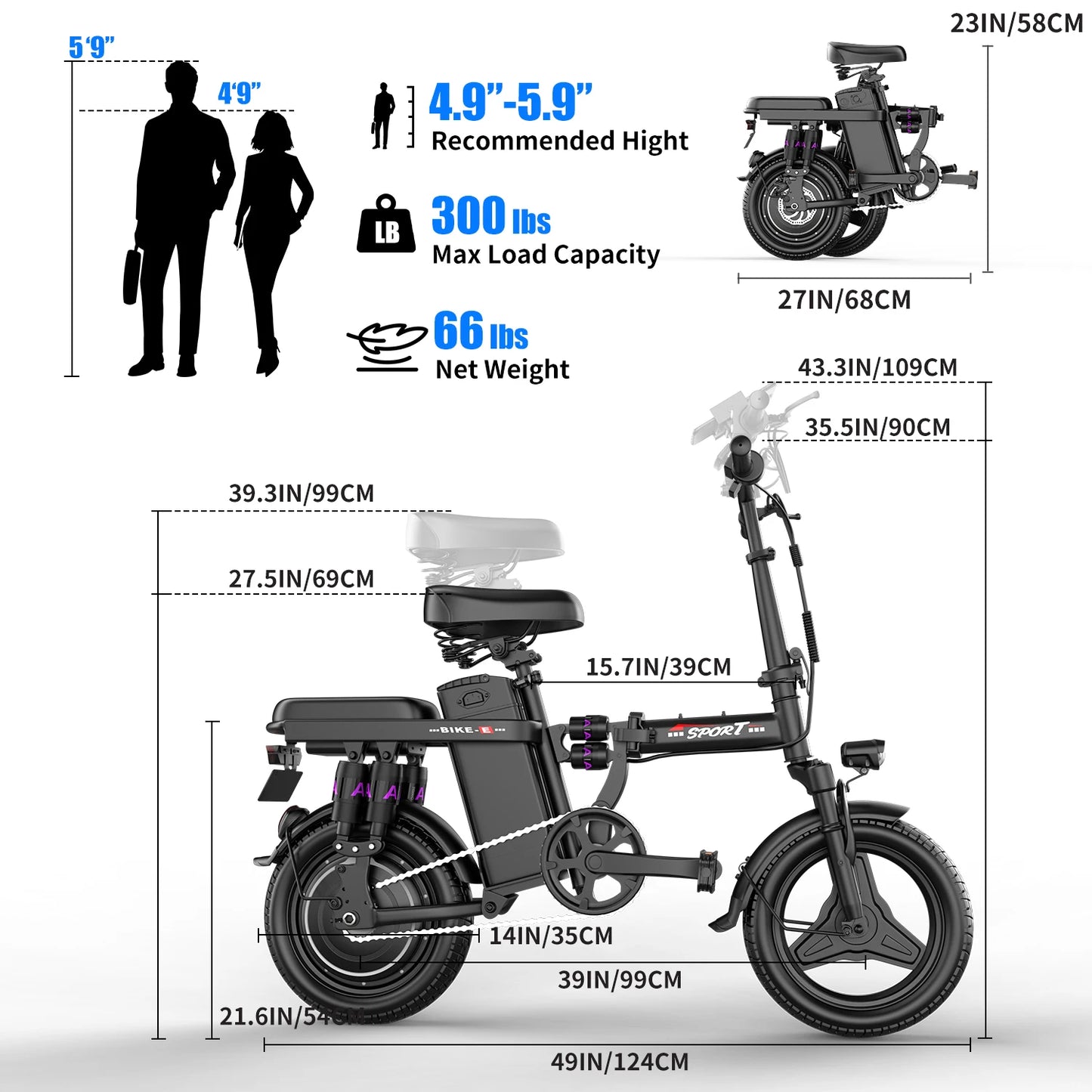 Folding Electric Bike 500W 25Mph 20 Mile Range For Adults