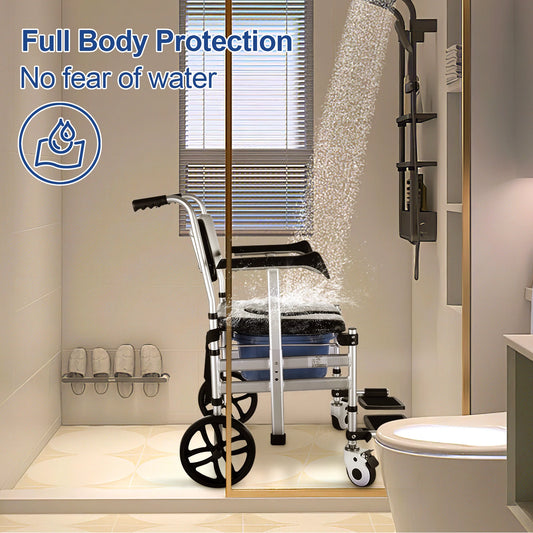 None Folding Shower Chair With Wheels And Arms Removable Toilet Riser