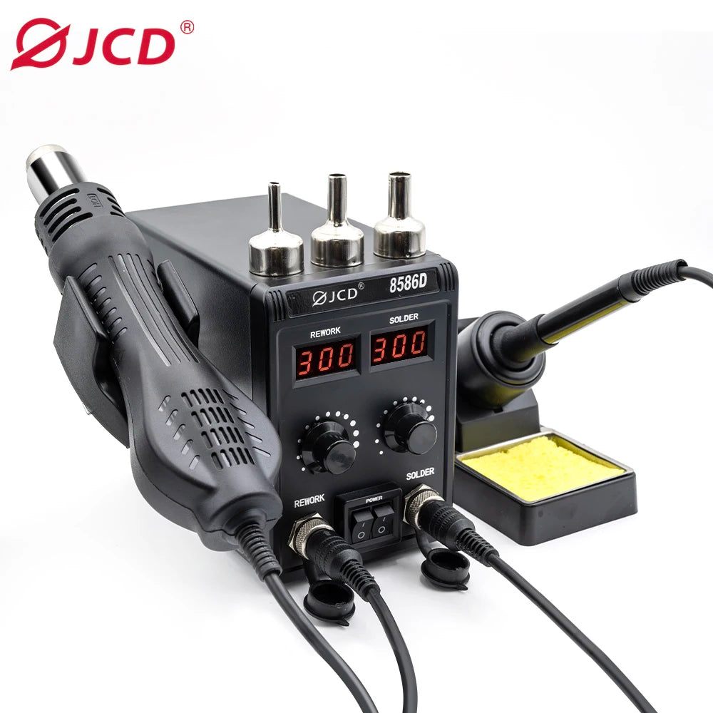 JCD 750W Soldering Station 2 IN 1 Hot Air Gun LCD Dual Digital Display Electric Soldering Iron SMD Welding Rework Station 8586D