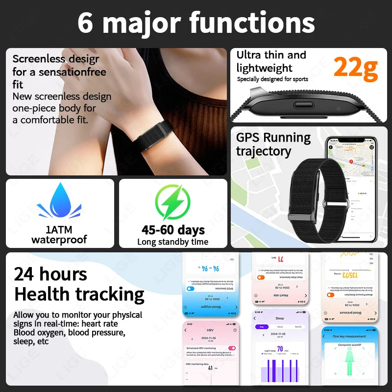 LIGE No Screen Design Smartband Sleep Health Tracking