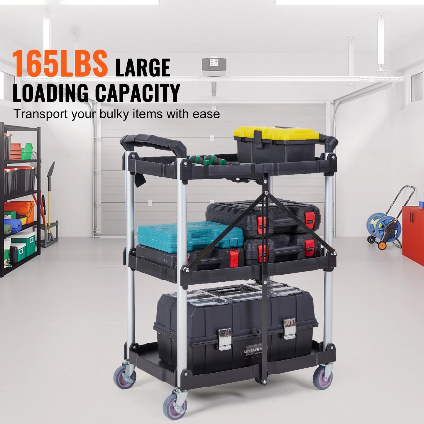 SucceBuy 3-Tier Folding Rolling Utility Cart For Kitchen And Bathroom