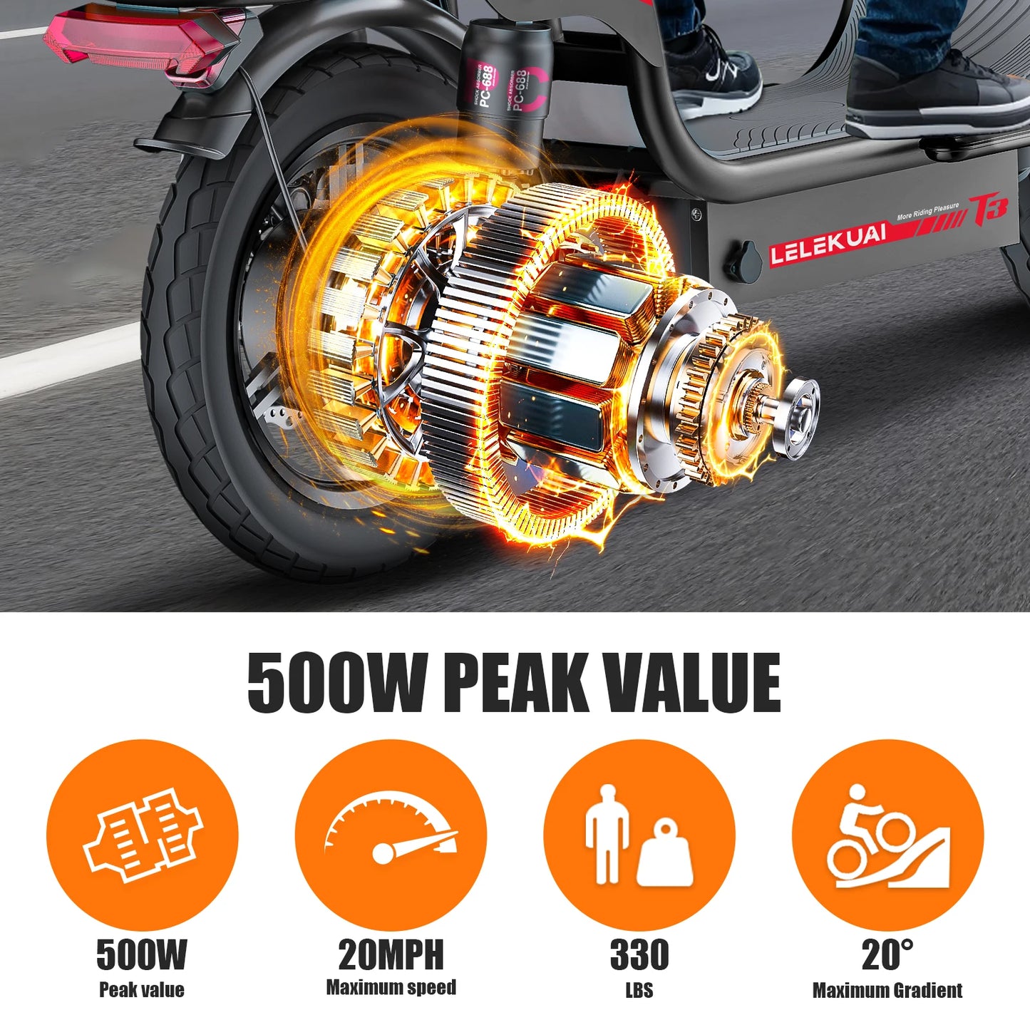 LELEKUAIC Electric Scooter For Adults And Teens With Seat 500 Lbs Capacity 26 MPH 25 Mile Range