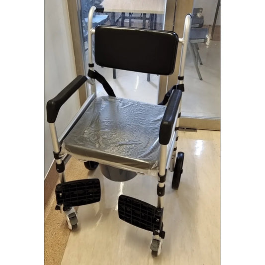 Aluminum Alloy Mobile Shower Commode Chair, Folding Toilet Seat With Locking Wheels, For Home Patient Elderly Disabled Care