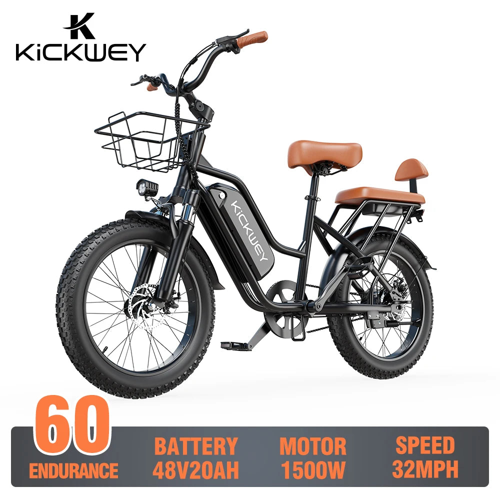 Kickwey Electric Mountain Bike 1500W Peak Removable Battery