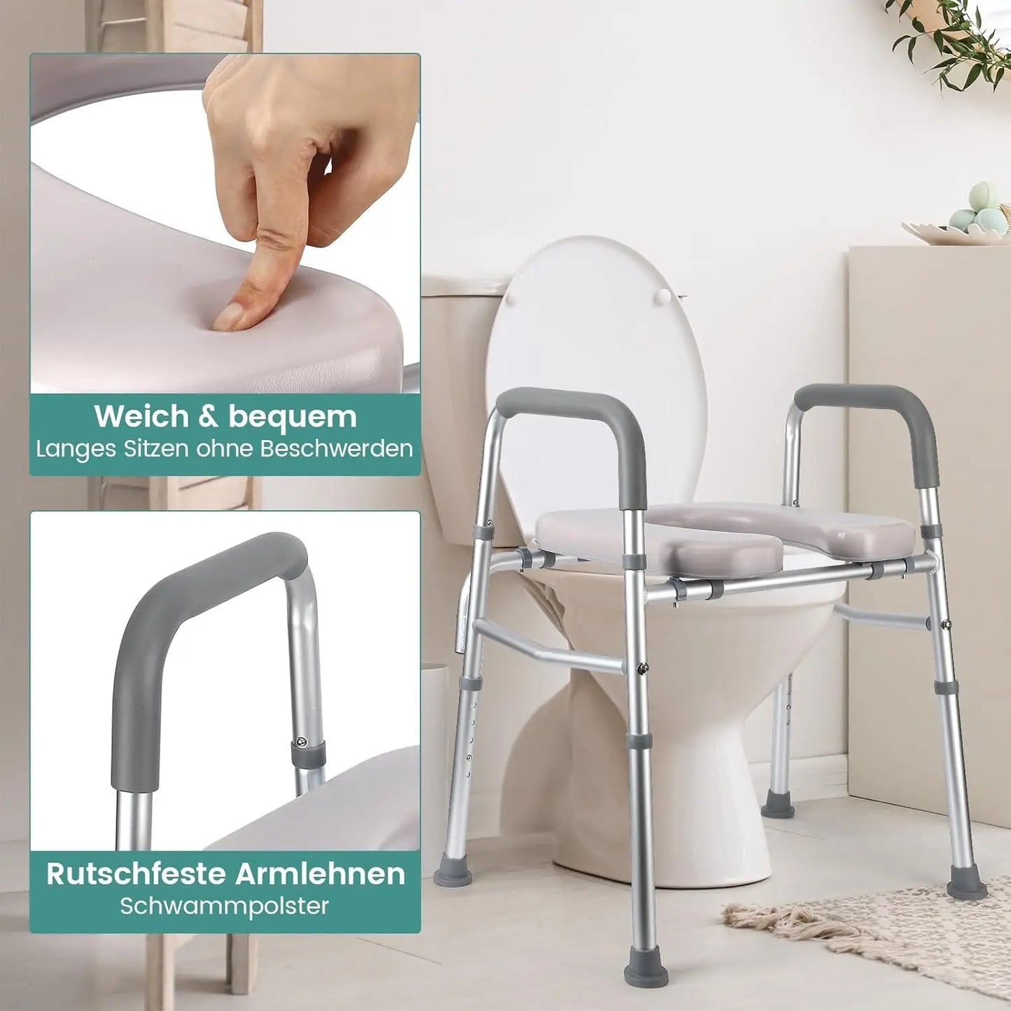 Raised Toilet Seat With 350Lb Stand Alone Homecare Commode