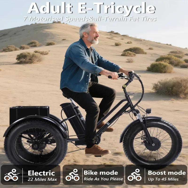 BROOBEY 500W Electric Tricycle For Adults Fat Tire 3 Wheel