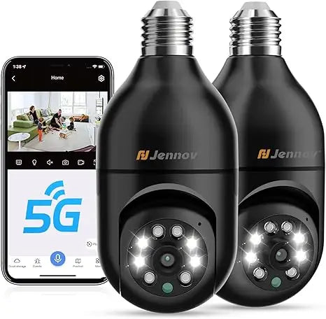 Jennov 2K WiFi Light Bulb Security Camera Outdoor Wireless