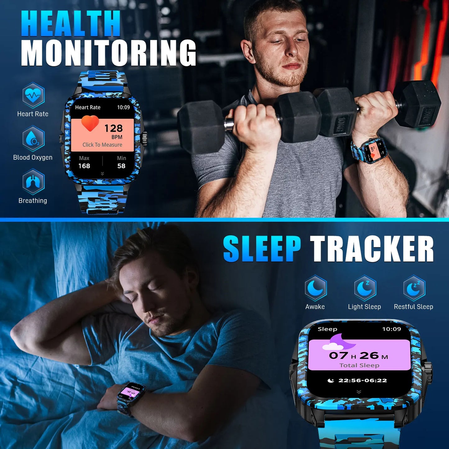 LaNikar Smart Watch 3ATM Waterproof Tracker With Heart Rate Bluetooth