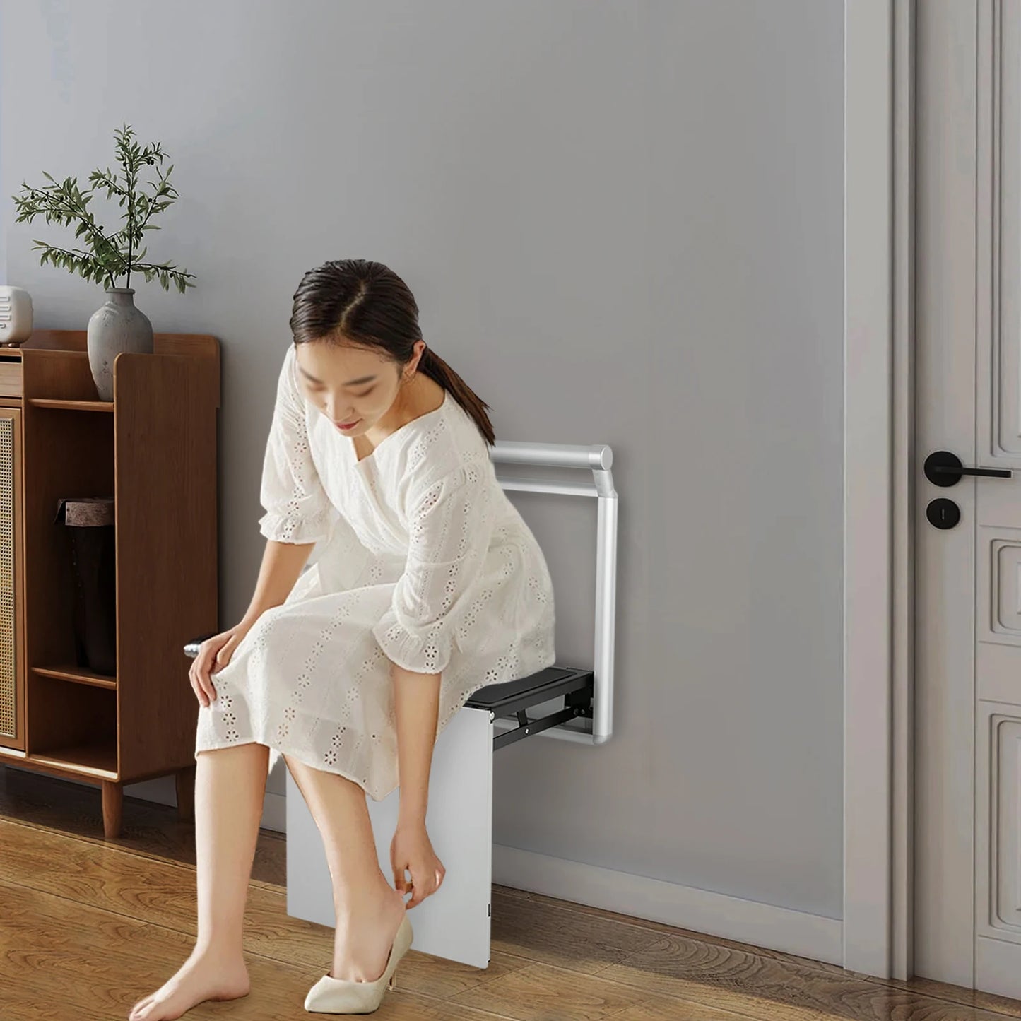 Bymaocar Wall Mounted Shower Stool 90 Degree Folding Back Bench